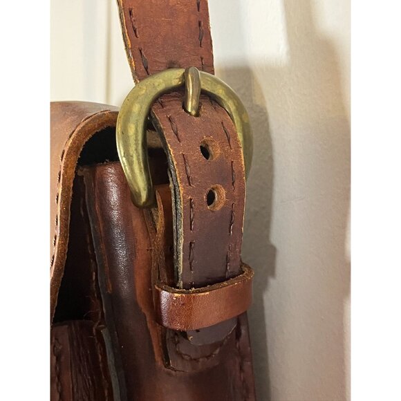 Vintage Saddle Bag Brown Leather Purse Shoulder Strap Brown Western Retro 60s - Picture 5 of 14